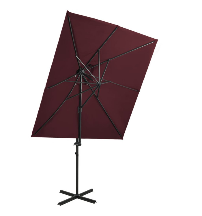 Parasol de jardin en porte-à-faux à double toit rouge bordeaux | Mobilier & Déco