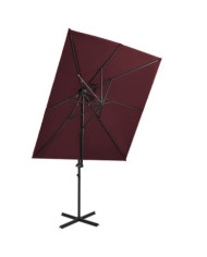 Parasol de jardin en porte-à-faux à double toit rouge bordeaux | Mobilier & Déco