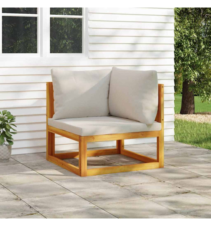 Canapé d'angle sectionnel avec coussins gris clair bois acacia | Mobilier & Déco