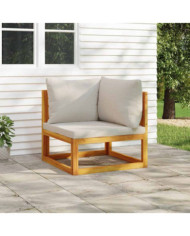 Canapé d'angle sectionnel avec coussins gris clair bois acacia | Mobilier & Déco
