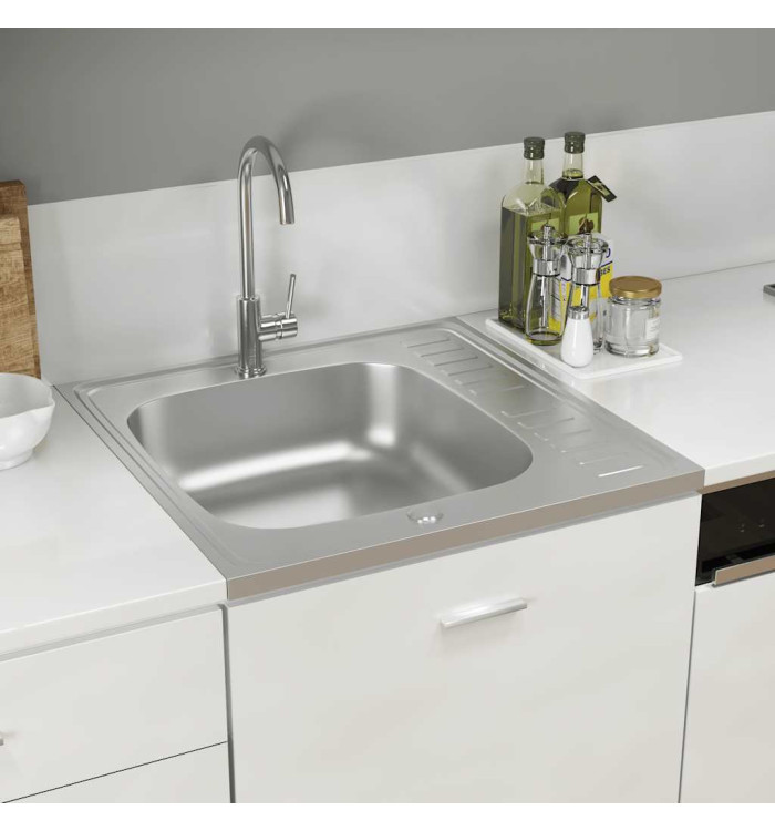 Jeu d'évier de cuisine et égouttoir argenté 600x600x155 mm inox | Mobilier & Déco