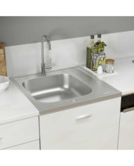 Jeu d'évier de cuisine et égouttoir argenté 600x600x155 mm inox | Mobilier & Déco