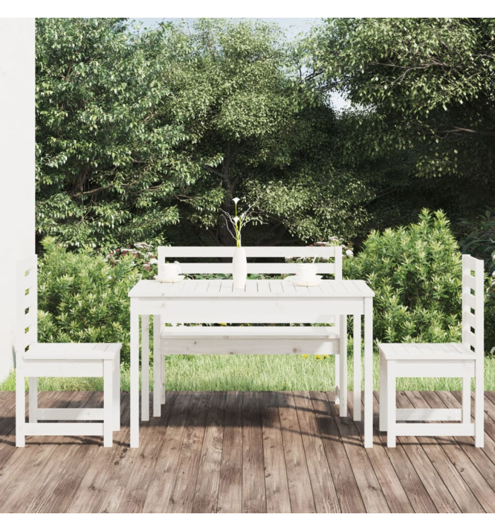 Ensemble à manger de jardin 4 pcs blanc bois massif de pin | Mobilier & Déco