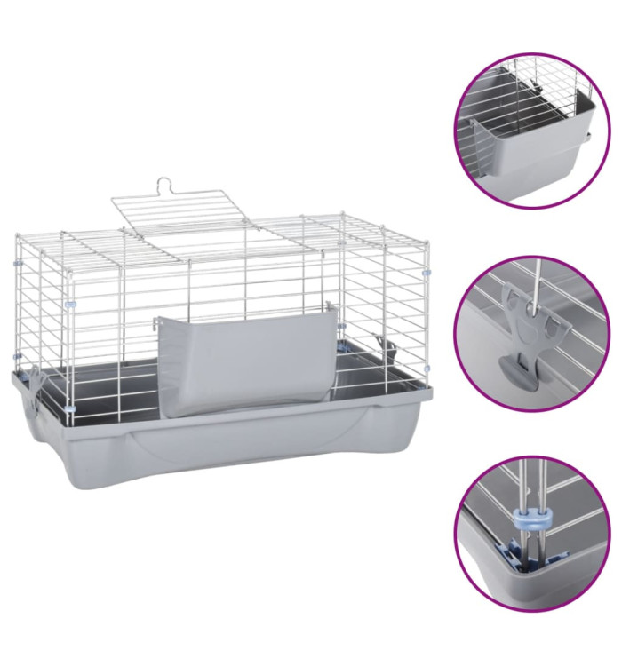 Cage pour petits animaux gris 58x32x31 cm PP et métal | Mobilier & Déco