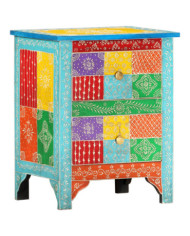 Table de chevet peinte à la main 40x30x50 cm Bois de manguier | Mobilier & Déco