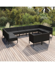 Salon de jardin 12 pcs avec coussins résine tressée noir | Mobilier & Déco