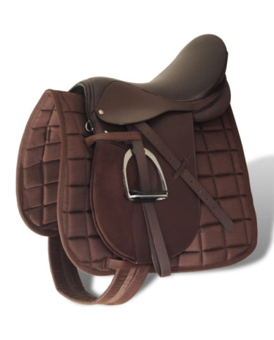 Set de selle équitation 17,5" en cuir véritable 12 cm 5 en 1 brun | Mobilier & Déco