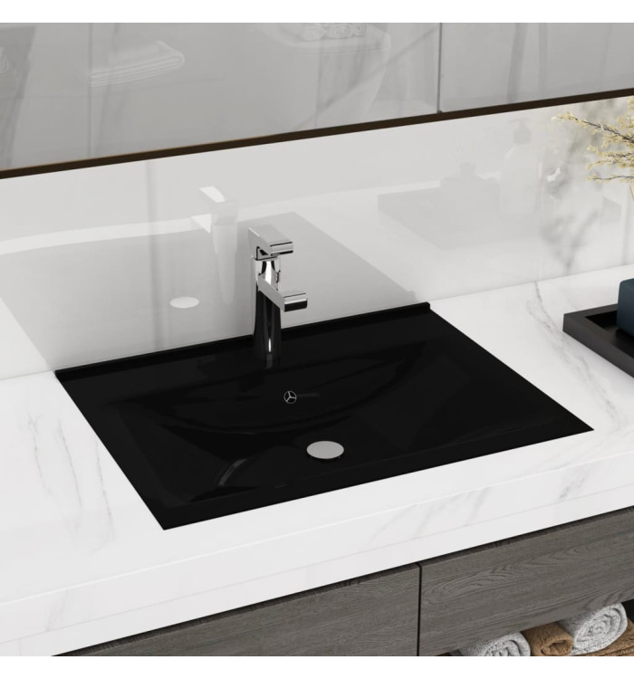 Lavabo avec trou de robinet Noir mat 60x46 cm Céramique | Mobilier & Déco