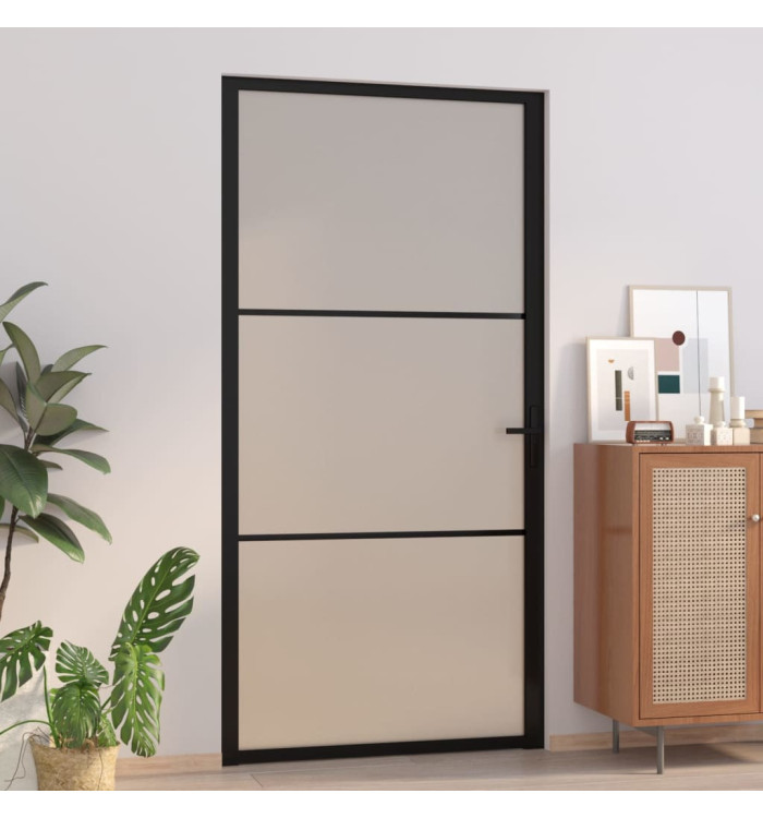 Porte intérieure 102,5x201,5 cm Noir Verre mat et aluminium | Mobilier & Déco