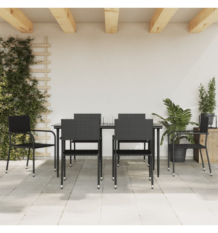 Ensemble à manger de jardin 7 pcs Noir Résine tressée | Mobilier & Déco