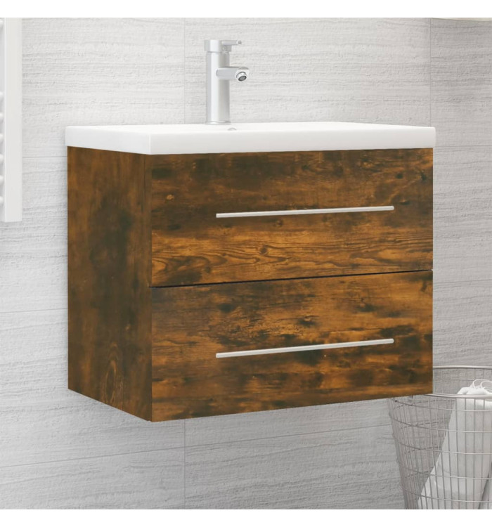 Meuble lavabo avec bassin intégré Chêne fumé Bois d'ingénierie | Mobilier & Déco