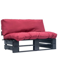 Canapé de jardin palette avec coussins rouge Pinède | Mobilier & Déco