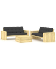 Salon de jardin 3 pcs avec coussins bois de pin imprégné | Mobilier & Déco