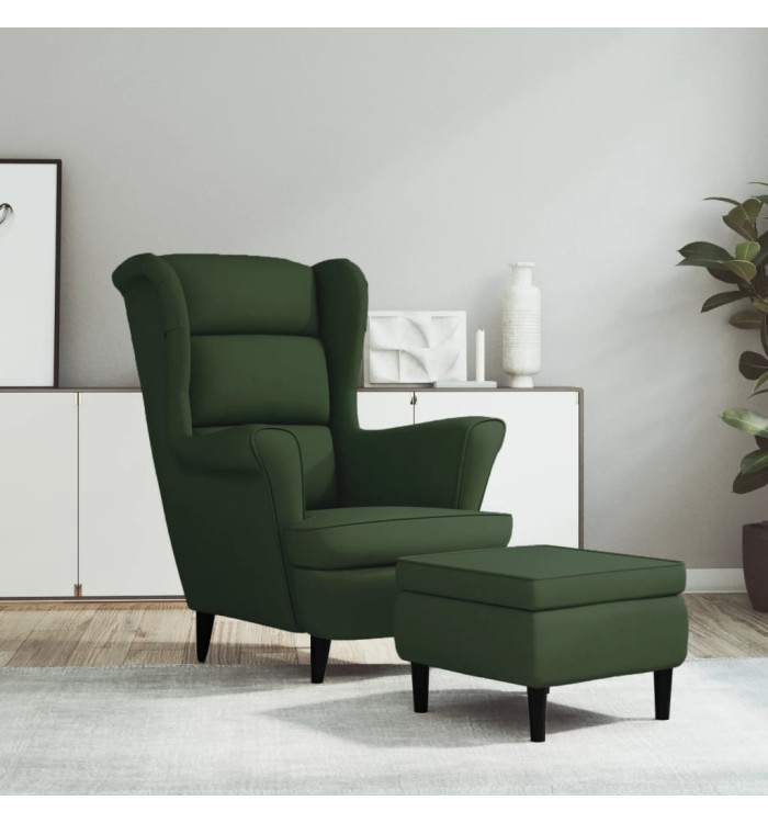 Fauteuil à oreilles avec tabouret vert foncé velours | Mobilier & Déco