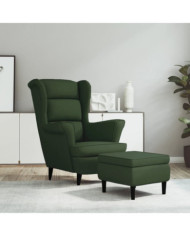 Fauteuil à oreilles avec tabouret vert foncé velours | Mobilier & Déco