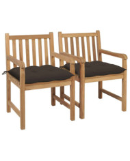 Chaises de jardin lot de 2 et coussins taupe Bois teck massif | Mobilier & Déco