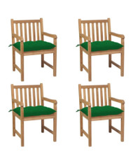 Chaises de jardin lot de 4 et coussins vert Bois de teck solide | Mobilier & Déco