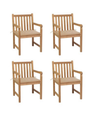Chaises de jardin lot de 4 et coussins beige bois teck solide | Mobilier & Déco