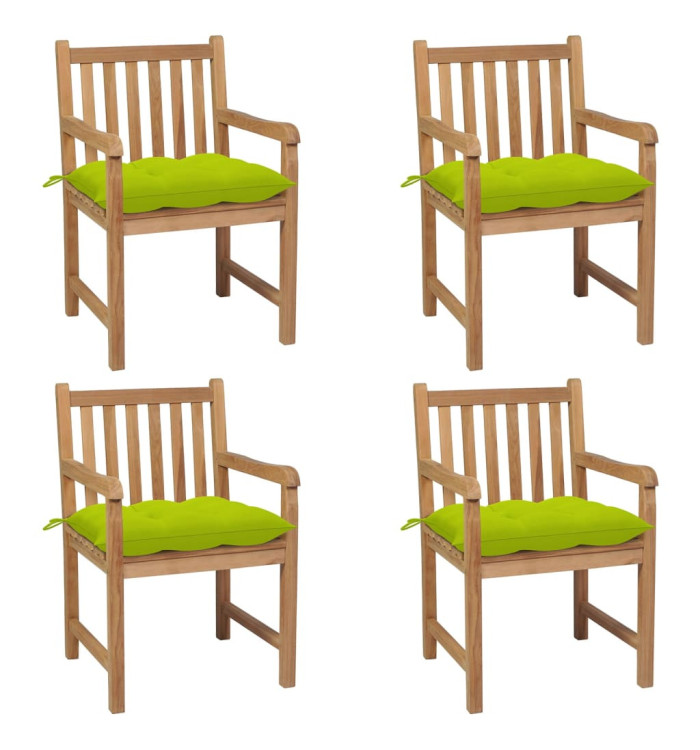 Chaises de jardin lot de 4 avec coussins vert vif Teck solide | Mobilier & Déco