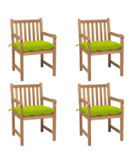 Chaises de jardin lot de 4 avec coussins vert vif Teck solide | Mobilier & Déco