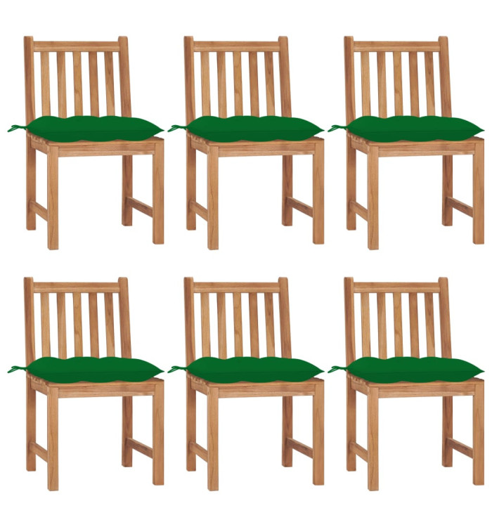 Chaises de jardin lot de 6 avec coussins Bois de teck massif | Mobilier & Déco