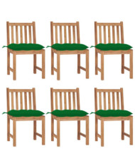 Chaises de jardin lot de 6 avec coussins Bois de teck massif | Mobilier & Déco