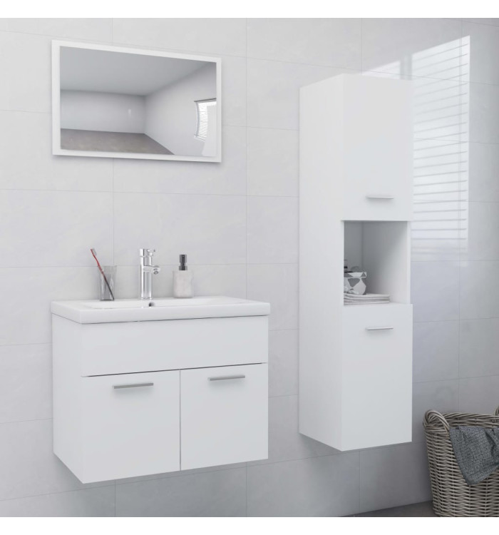 Ensemble de meubles de salle de bain blanc bois d'ingénierie | Mobilier & Déco