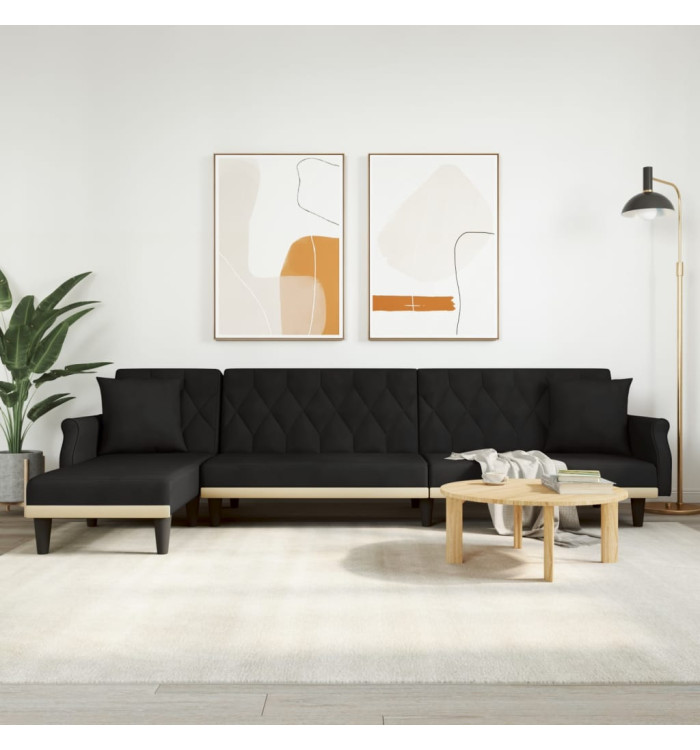 Canapé-lit en forme de L noir 271x140x70 cm velours | Mobilier & Déco