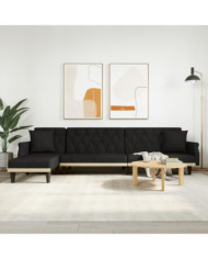 Canapé-lit en forme de L noir 271x140x70 cm velours | Mobilier & Déco