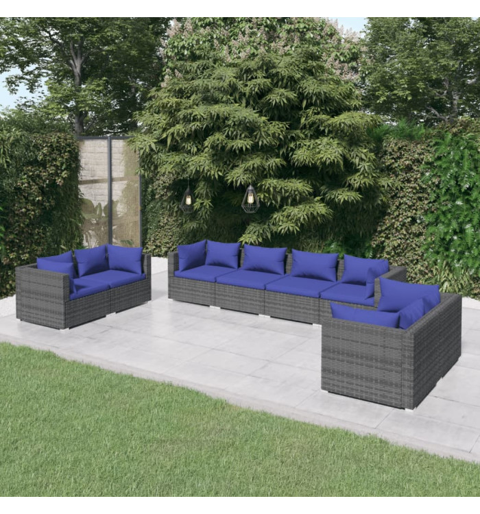 Salon de jardin 8 pcs avec coussins Résine tressée Gris | Mobilier & Déco