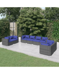 Salon de jardin 8 pcs avec coussins Résine tressée Gris | Mobilier & Déco