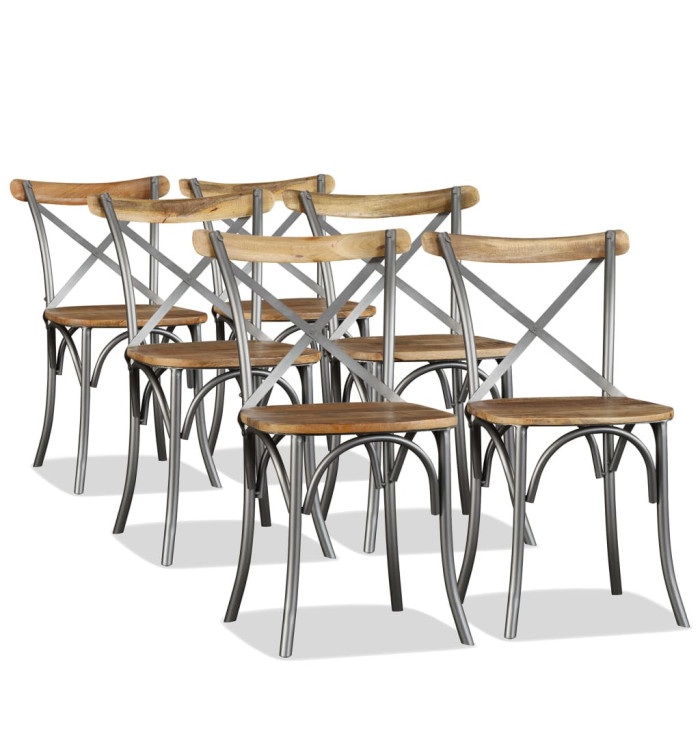 Chaises à manger lot de 6 bois de manguier massif et acier | Mobilier & Déco