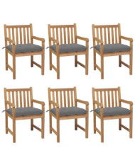 Chaises de jardin lot de 6 et coussins gris Bois de teck solide | Mobilier & Déco