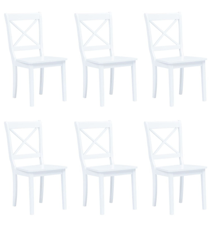 Chaises à manger lot de 6 blanc bois d'hévéa massif | Mobilier & Déco