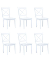 Chaises à manger lot de 6 blanc bois d'hévéa massif | Mobilier & Déco
