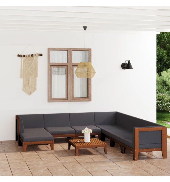 Salon de jardin 9 pcs avec coussins Bois d'acacia solide | Mobilier & Déco
