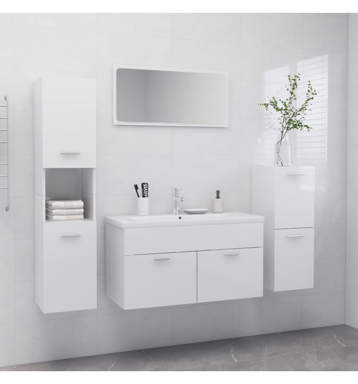Ensemble de meubles de salle de bain Blanc brillant Aggloméré | Mobilier & Déco