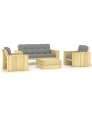 Salon de jardin 4 pcs avec coussins bois de pin imprégné | Mobilier & Déco