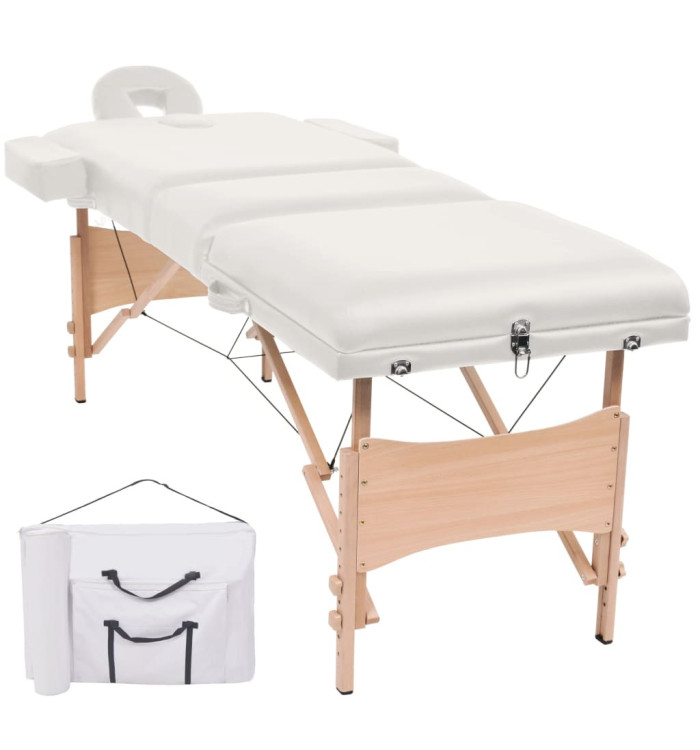 Table de massage pliable à 3 zones 10 cm d'épaisseur Blanc | Mobilier & Déco