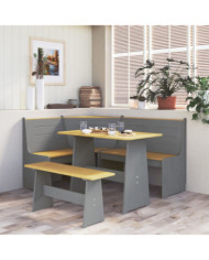Banc d'angle REINE 151cm marron miel et gris bois de pin solide | Mobilier & Déco
