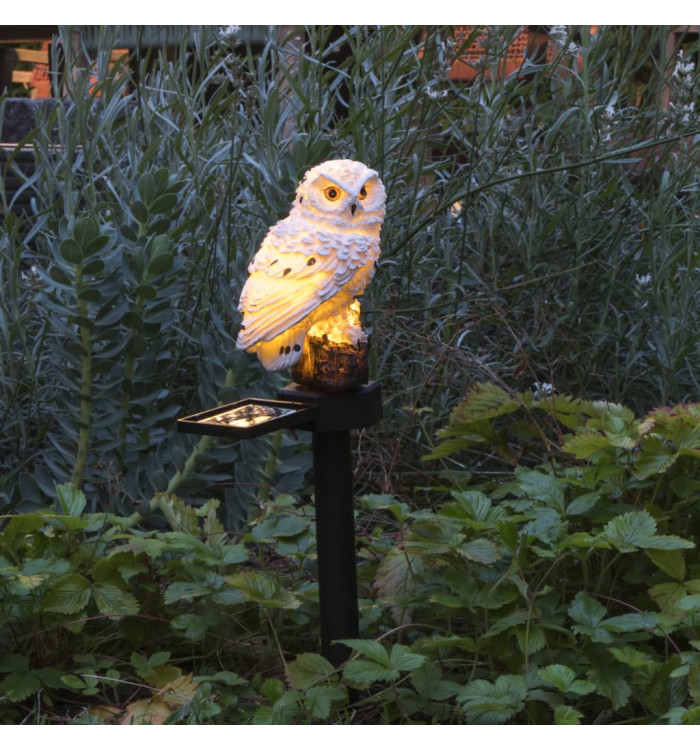 HI Lampe de jardin à LED solaire en forme de chouette Blanc | Mobilier & Déco