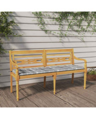 Banc Batavia coussin à motif de carreaux gris 150cm Bois teck | Mobilier & Déco