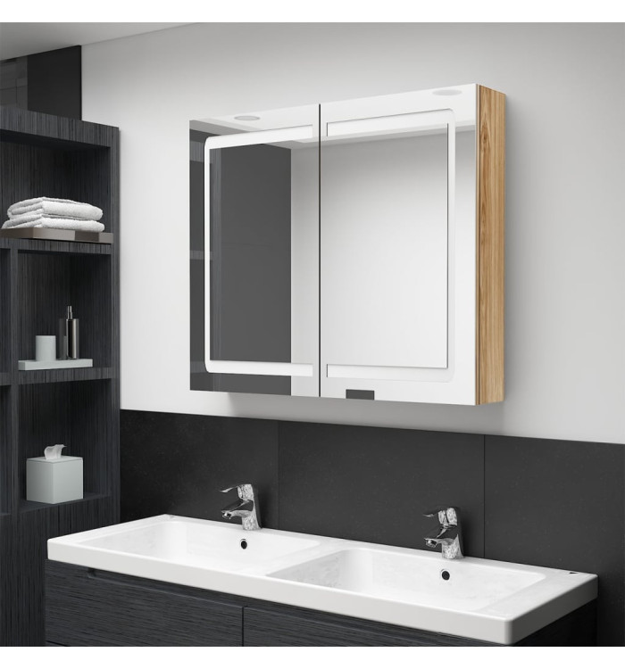Armoire de salle de bain à miroir LED Chêne 80x12x68 cm | Mobilier & Déco
