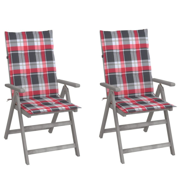 Chaises inclinables de jardin lot de 2 et coussins Bois acacia | Mobilier & Déco