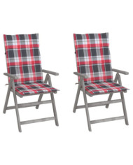 Chaises inclinables de jardin lot de 2 et coussins Bois acacia | Mobilier & Déco