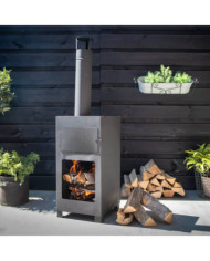 Esschert Design Poêle de terrasse avec four à pizza Noir | Mobilier & Déco