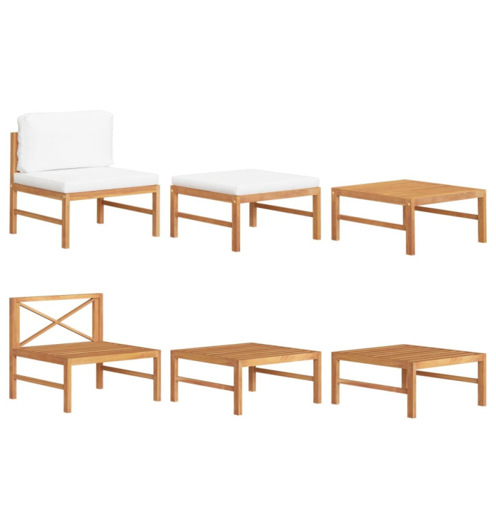 Salon de jardin 3 pcs avec coussins crème Bois de teck | Mobilier & Déco