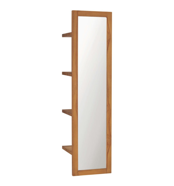 Miroir mural avec étagères 30x30x120 cm Bois de teck massif | Mobilier & Déco