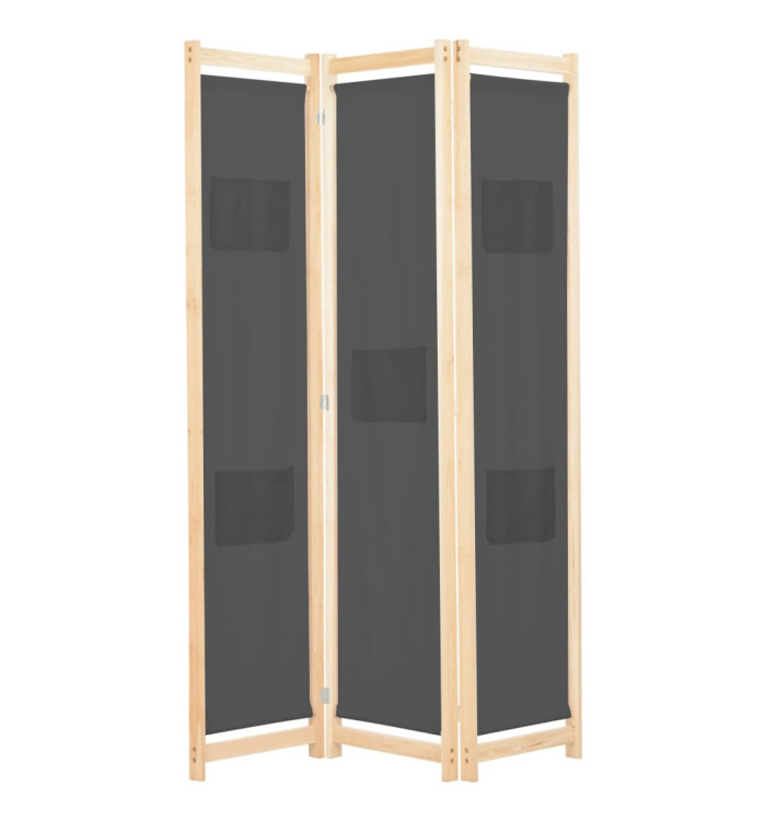 Cloison de séparation 3 panneaux Gris 120x170x4 cm Tissu | Mobilier & Déco