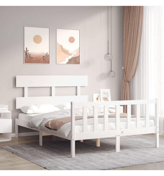 Cadre de lit sans matelas blanc 140x190 cm bois de pin massif | Mobilier & Déco